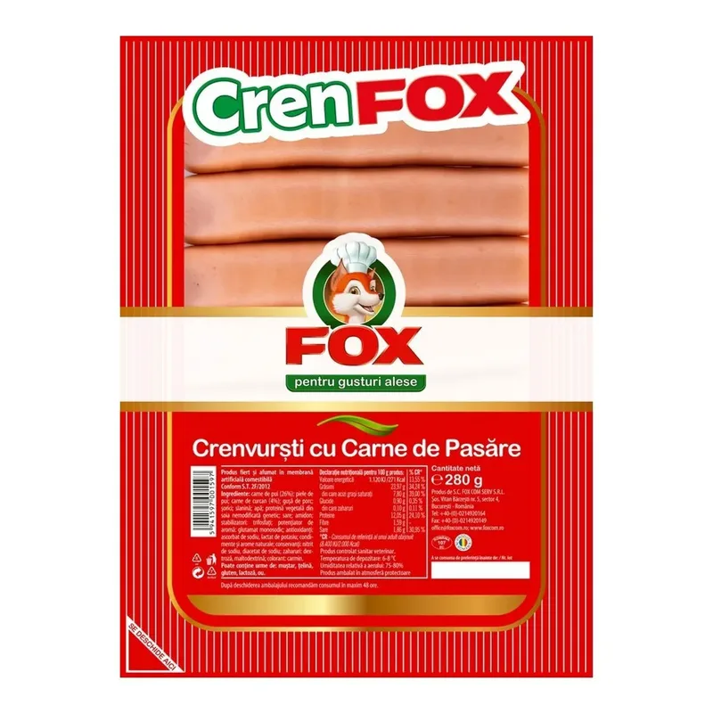 Fox Crenvursti cu Carne de Pasare, 280 g