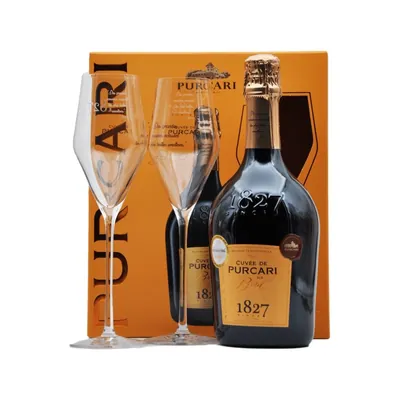 0.75L CUVEE DE PURCARI ALB BRUT + 2 PAHARE