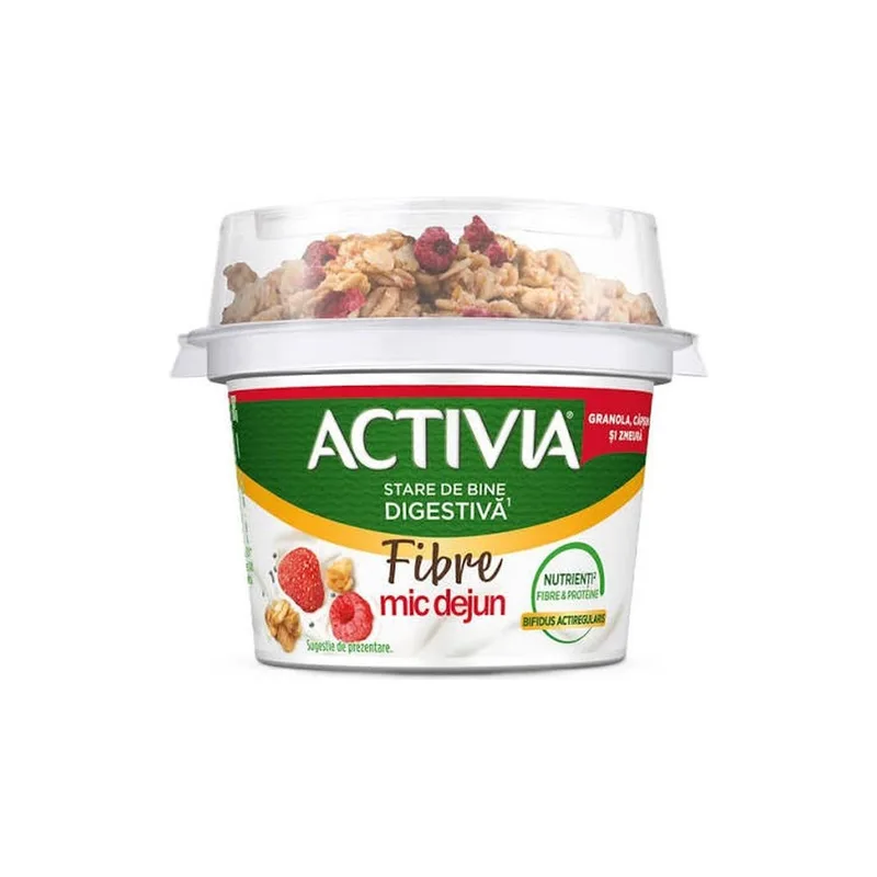 Activia Mic Dejun Capsuni Zmeura si Fulgi de Cereale, 165 g
